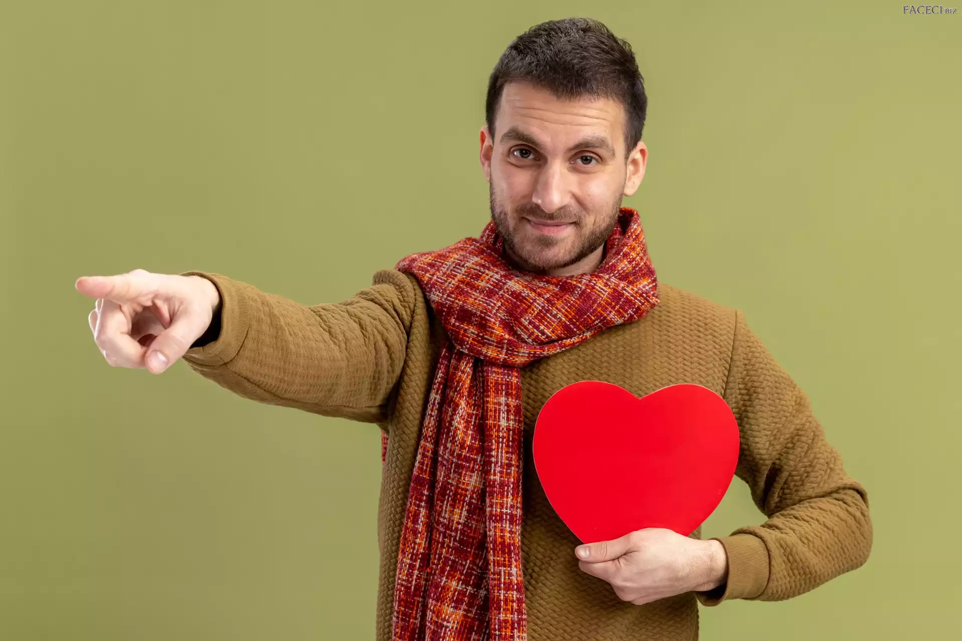 Serce, Szalik, Mężczyzna, Miłość, Czerwone, Sweter, Uśmiech